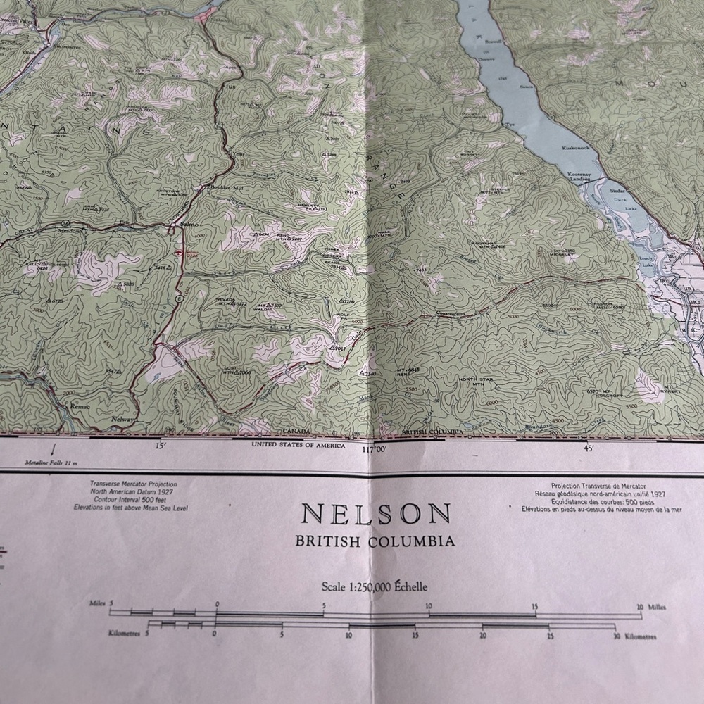 1962 Nelson & Creston British Columbia Vintage Topographic Map Print 29”x22 1/2”